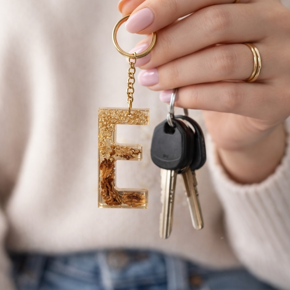 Letter E Resin Keychain